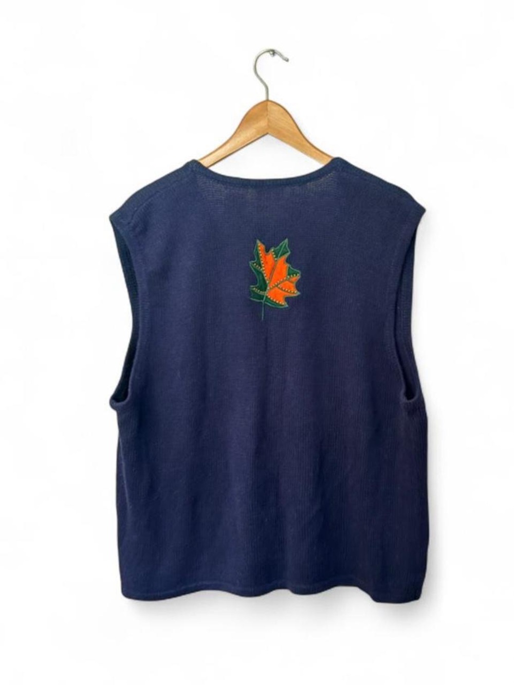 Bobbie Brooks Navy Autumn Harvest Embroidered Vest XL Halloween Fall Grannycore - Picture 3 of 8